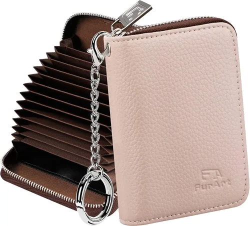 FurArt Cartera con Cremallera para Mujeres, Cartera con Bloqueo RFID para Tarjetas de Crédito, Portador de Tarjetas de Presentación, Cartera Llavero