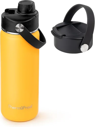 Botella de agua aislante ThermoProof – Acero inoxidable, boca ancha, tapas abatibles y con boquilla, a prueba de fugas, apta para lavavajillas,
