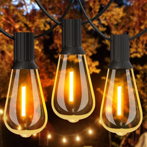 GLUROO Cadena de luces para exteriores, 30 pies de luces LED impermeables para patio al aire libre con más de 15 bombillas vintage irrompibles de