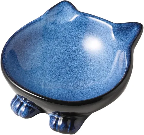 Miniatura 13 de Nihow Cuencos Elevados Inclinados para Gatos: Cuenco Elevado de Cerámica de 5 Pulgadas para Comida de Gato para Proteger la Columna Vertebral