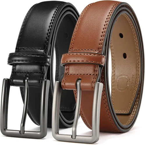 CHAOREN Cinturón de vestir de cuero para hombre, paquete de 2 Cinturones de 1 38 pulgadas para hombre, para trabajo, negocios, jeans casuales