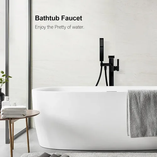 Miniatura 8 de BAGNOLUX Grifo de Bañera de Latón Macizo de Montaje en Piso Grifo de Bañera Independiente Llenador de Bañera Independiente Negro con Ducha de Mano
