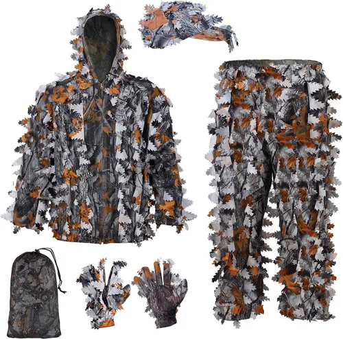 Miniatura 9 de Zicac Outdoor – Traje de camuflaje Ghillie 3D con hojas para caza al aire libre – Ropa de camuflaje para la jungla y bosque