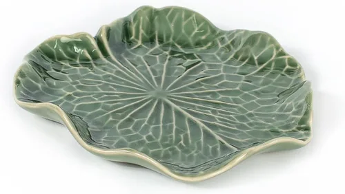 Miniatura 11 de Bandeja pequeña en forma de hoja de loto verde oscuro de 4 pulgadas, hecho a mano, plato decorativo de porcelana de cerámica, recipiente