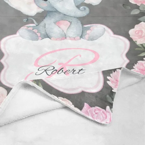 Miniatura 5 de Manta de elefante rústico rosa con nombre, personalizada para guardería, manta de forro polar súper suave para cumpleaños de niños y niñas, 30 x 40