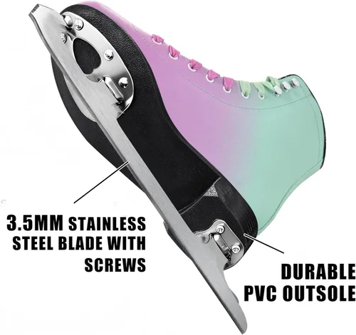 Miniatura 2 de MammyGol Classic Ice Figure Skates for Womens/Misses/Girls Lace up with Stainless Steel Blade Light Support Ice Figure Skates in Red Teal