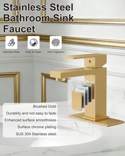 Miniatura 8 de Midanya Grifos de Baño de 1 Agujero, Llave de Fregadero de Baño de Acero Inoxidable de Una Sola Manija, Grifos de Lavabo Modernos con Placa