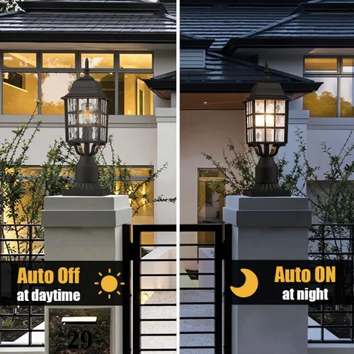 Miniatura 3 de Paquete de 2 luces de poste para exteriores del atardecer al amanecer, lámpara exterior con base de montaje en muelle, luz de farol de poste