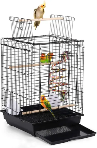 Yaheetech Jaula de viaje para pájaros con tapa abierta para Conure Sun Periquito Green Cheek Conure Lovebird Budgie Finch Canary, tamaño pequeño