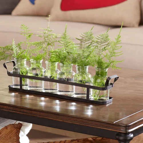 Miniatura 8 de Florero de cristal de 6 piezas con soporte de metal, el mejor juego de jarrones para decoración del hogar y la mesa, decoración de boda, cocina