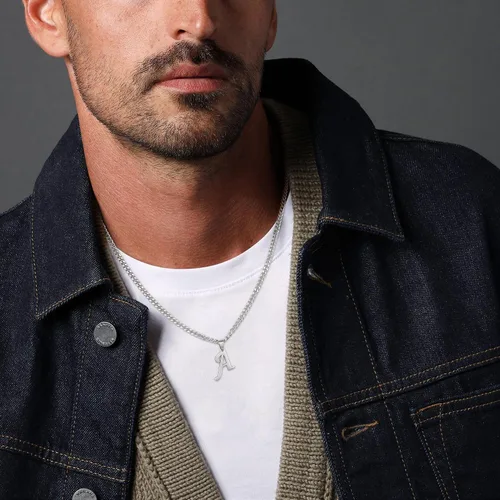 Miniatura 2 de LUXEJEW Collares con inicial de cadena cubana de oro para hombres, dije de letra, collar con inicial para hombres, niños y mujeres, collares