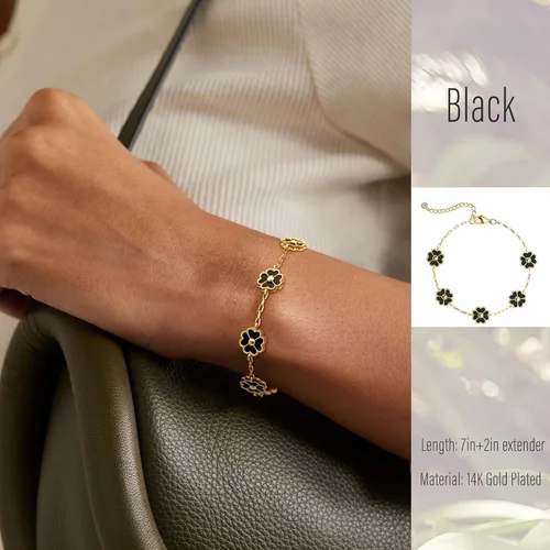 Miniatura 4 de NECOCY Pulsera de trébol para mujer, moderna chapada en oro de 18 quilates, cuatro hojas, juego de pulseras de flores de la suerte, ajustables