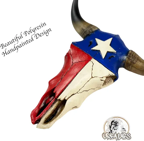 Miniatura 4 de Urbalabs - Escultura de pared de cuernos de calavera de cuerno largo de Texas, animales de taxidermia sintética, decoración de pared occidental