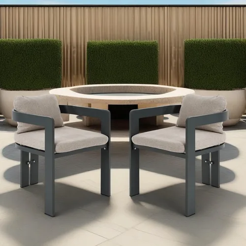 Miniatura 12 de GDFStudio Juego de 2 sillas de comedor de aluminio con cojín beige, asiento moderno para exteriores, interiores, patio trasero, piscina, balcón, 300