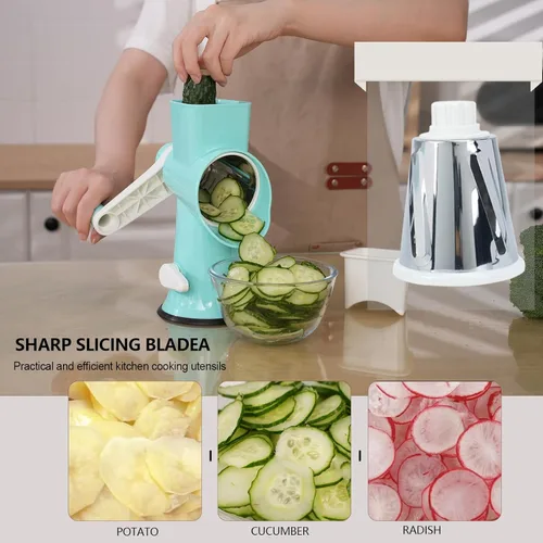 Miniatura 4 de Rallador rotativo de queso con asa, versátil rallador de queso con base de succión antideslizante, triturador de queso y rebanador de alimentos