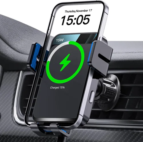 Miniatura 11 de Cargador inalámbrico para automóvil, soporte de automóvil MOKPR con sujeción automática de 15 W/10 W/7.5 W, carga rápida, ventilación de aire