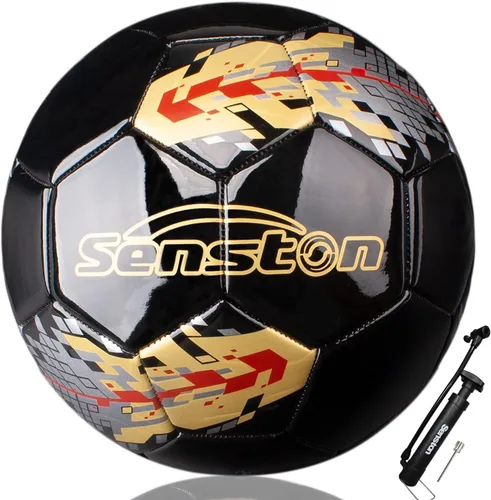 Senston Balón de fútbol talla 3 y talla 4 y talla 5 para niños y adultos, balón de fútbol oficial para partidos y entrenamiento con bomba Negro