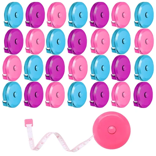 Miniatura 6 de Cinta métrica retráctil para coser, paquete de 30 cintas métricas de tela suave para medidas corporales, reglas de doble escala para tela a medida