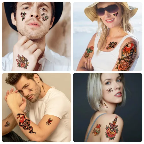 Miniatura 6 de 77 hojas de tatuajes temporales para mujeres y hombres, 17 hojas de tatuajes falsos de medio brazo, pecho y hombro, 60 hojas pequeñas para adultos