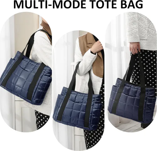 Miniatura 4 de Bolsa de mano acolchada para mujer, bolsa de hombro acolchada, grande, de algodón, suave y acolchada