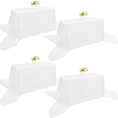 Miniatura 9 de Paquete de 4 manteles rectangulares de poliéster lavables de 60 x 102 pulgadas, color blanco, para mesas de comedor, bodas, bufés, fiestas