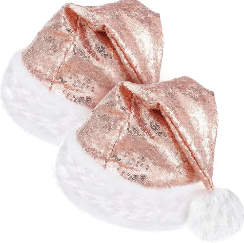 Miniatura 10 de SATINIOR 2 piezas de sombrero de Papá Noel de lentejuelas para adultos, unisex, gorro de Navidad con forro y ala de felpa para mujeres y hombres