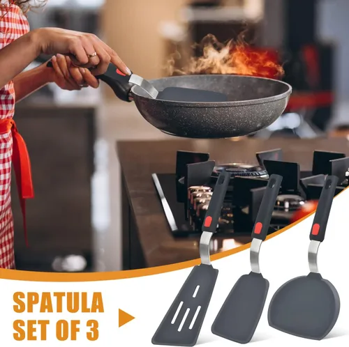 Miniatura 7 de Beijiyi - Juego de 3 espátulas de silicona resistentes al calor de 600 °F para utensilios de cocina antiadherentes, utensilios de cocina grandes