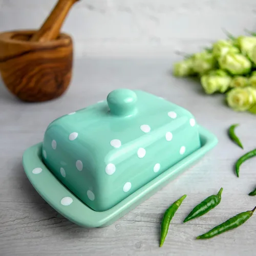 Miniatura 3 de City to Cottage Mantequillera grande con tapa para encimera, mantequillera de cerámica, recipiente de mantequilla con asa, bandeja para mantequilla