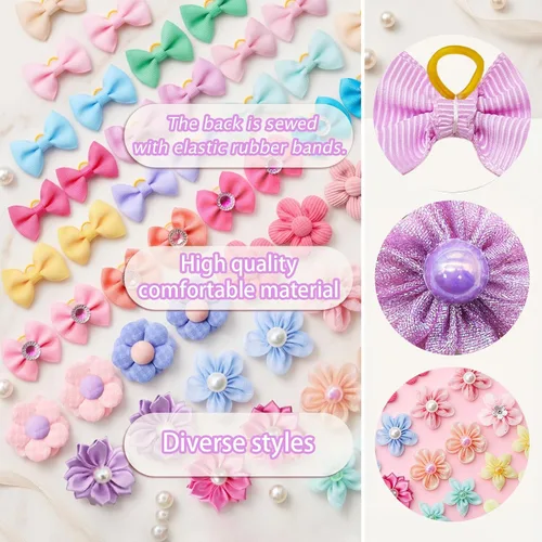 Miniatura 5 de 60pcs Dog Hair Bows with Rubber Bands – Handmade Mix of Bows and Flowers, Small Puppy Grooming Accessories for Yorkie & Tiny Dogs