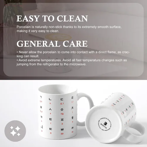 Miniatura 8 de BICETTO Taza de café de cerámica coreana de 12 onzas con impresionante diseño de hangul y alfabeto inglés, taza ideal para entusiastas del café