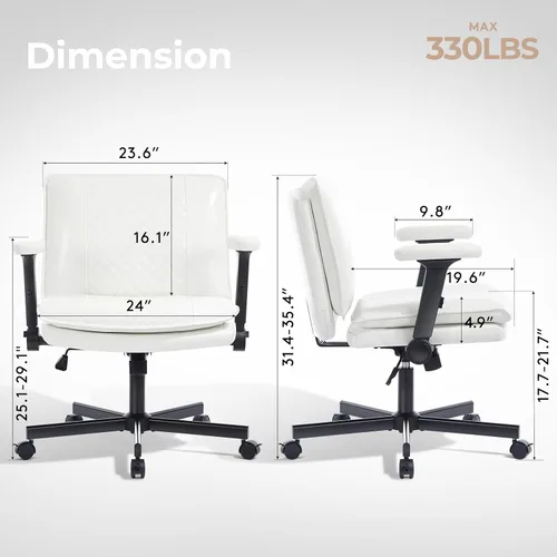Miniatura 2 de Silla Criss Cross con brazos abatibles y ruedas con bloqueo, silla de escritorio de oficina de cuero con patas cruzadas, silla de computadora Blanco