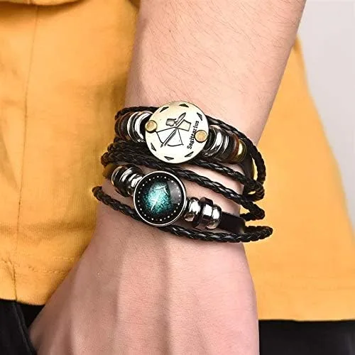 Miniatura 3 de Pulsera de cuero trenzado a mano con 12 cuentas de constelación para hombre estilo retro 2