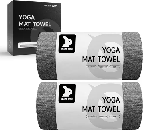 Toalla para esterilla de yoga, microfibra antideslizante para yoga caliente y pilates, súper absorbente, ligera y lavable a máquina, 72 x 25 Gris (2
