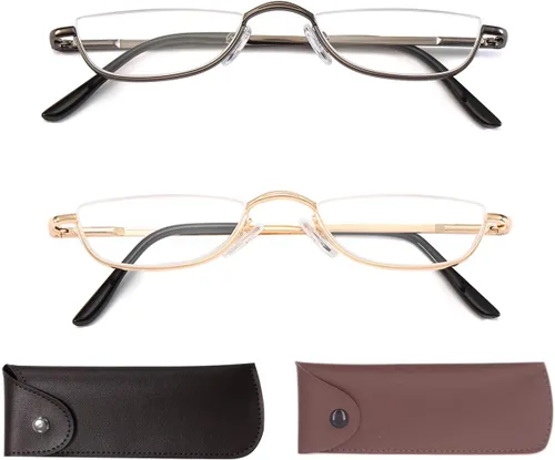 Lentes de lectura de media lectura, lectores de marco de metal para mujeres y hombres con bolsa (2 pares 1.25)