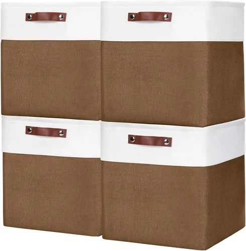 Miniatura 52 de Bagnizer 13x13 Cajas de almacenamiento cúbicas, caja de almacenamiento plegable de tela, paquete de 4 cestas de armario con asas para organizar