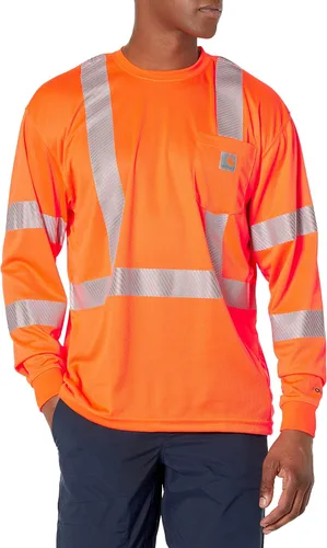Miniatura 4 de Carhartt Camiseta ligera de manga larga con 3 bolsillos para hombre, de alta visibilidad, ajuste relajado, de alta visibilidad