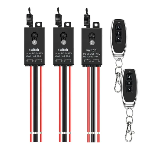 Miniatura 11 de Interruptor de control remoto de 12 V, mini interruptores inalámbricos de 2 vías, relé CC de 12 V/24 V/48 V/10 A con alcance largo de 328 pies