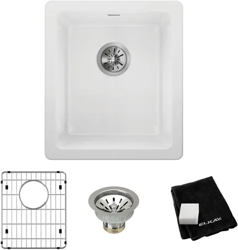 Miniatura 23 de Elkay SWU1517WH - Fregadero de barra de montaje inferior de arcilla refractaria de 16-7/16" x 18-15/16" x 9-1/16", color blanco