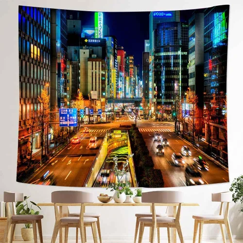 Miniatura 3 de Aidatain Tapiz de ciudad japonesa, paisaje urbano de Japón, tapiz de pared, tapiz de escena nocturna de Tokio, tamaño 84 x 90 pulgadas, tapices