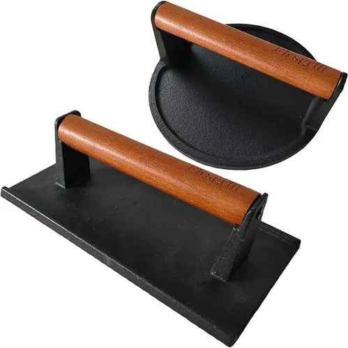 Miniatura 5 de Firsgrill Prensa para Hamburguesas 6.6" Redonda de Hierro Fundido Resistente para Aplastar Carne Bistec con Mango de Madera para Parrillas Redondo