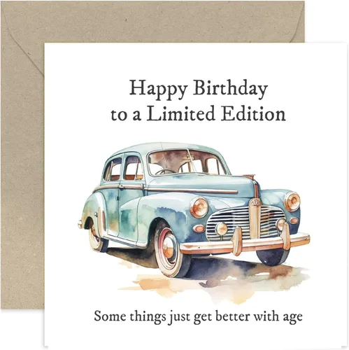 Old English Co. Tarjeta de cumpleaños vintage para hombres, tarjeta de cumpleaños de coche deportivo para hombres, divertida tarjeta de cumpleaños