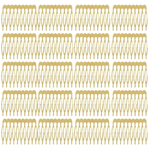 Miniatura 10 de Lawie Paquete de 20 peines laterales de metal dorado a granel con 5 dientes, para manualidades, manualidades, para boda, velo de novia, peinetas
