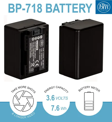 Miniatura 2 de BM Premium 2 baterías y cargador BP-718 para Canon Vixia HFR80, HFR82, HFR800, HFR70, HFR72, HFR700, HFM500, HFR30, HFR32, HFR300, HFR40, HFR42