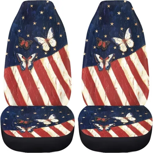 Miniatura 8 de 2 fundas de asiento para automóviles con estampado de bandera americana del 4 de julio, color negro, accesorios para el interior del vehículo