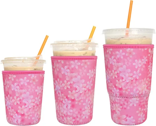 Miniatura 11 de Paquete de 3 fundas reutilizables para café helado - Xumbtvs funda aislante para bebidas frías, soporte de taza de café de neopreno (negro)
