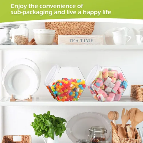 Miniatura 5 de Hoolerry 16 tarros de plástico para dulces de 30 onzas con tapas, recipiente hexagonal para dulces, bufé, galletas, aperitivos, regalos