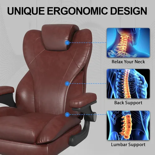 Miniatura 4 de Hovos Silla de oficina, ergonómica grande y alta silla de cuero de escritorio con brazos abatibles acolchados, bloqueo de inclinación ajustable