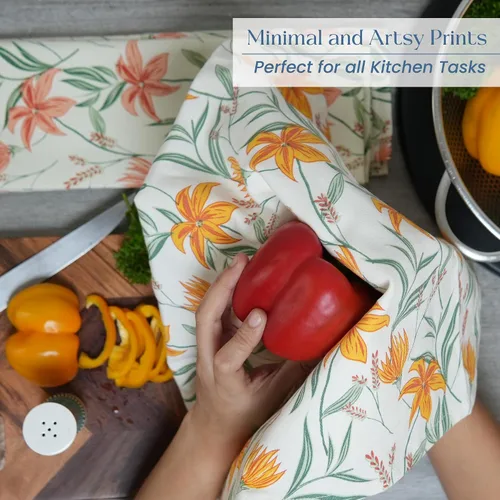 Miniatura 4 de The Fine Living Co. - Juego de 2 toallas de cocina 100% algodón, 18 x 28 pulgadas, toallas de cocina con estampado ornamental, toallas de mano