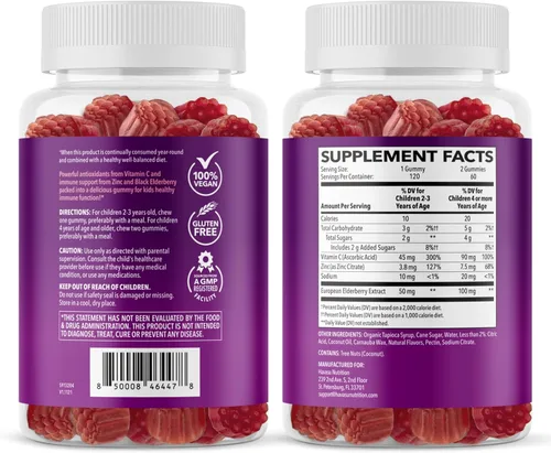 Miniatura 8 de Gomitas de saúco para niños con zinc y vitamina C, suplementos de hierbas ingredientes para un potente apoyo antioxidante para la defensa