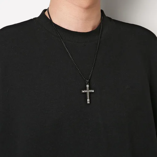Miniatura 2 de HZMAN - Collar de acero inoxidable con colgante de cruz de fuerza, 3 colores disponibles, texto bíblico en inglés Filipenses 4:13